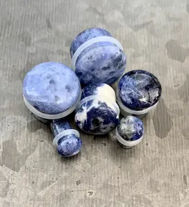 PAIR of Beautiful Organic Sodalite Single Flare Plugs with O-Rings - Gauges 6g (4mm) up to 5/8" (16mm)