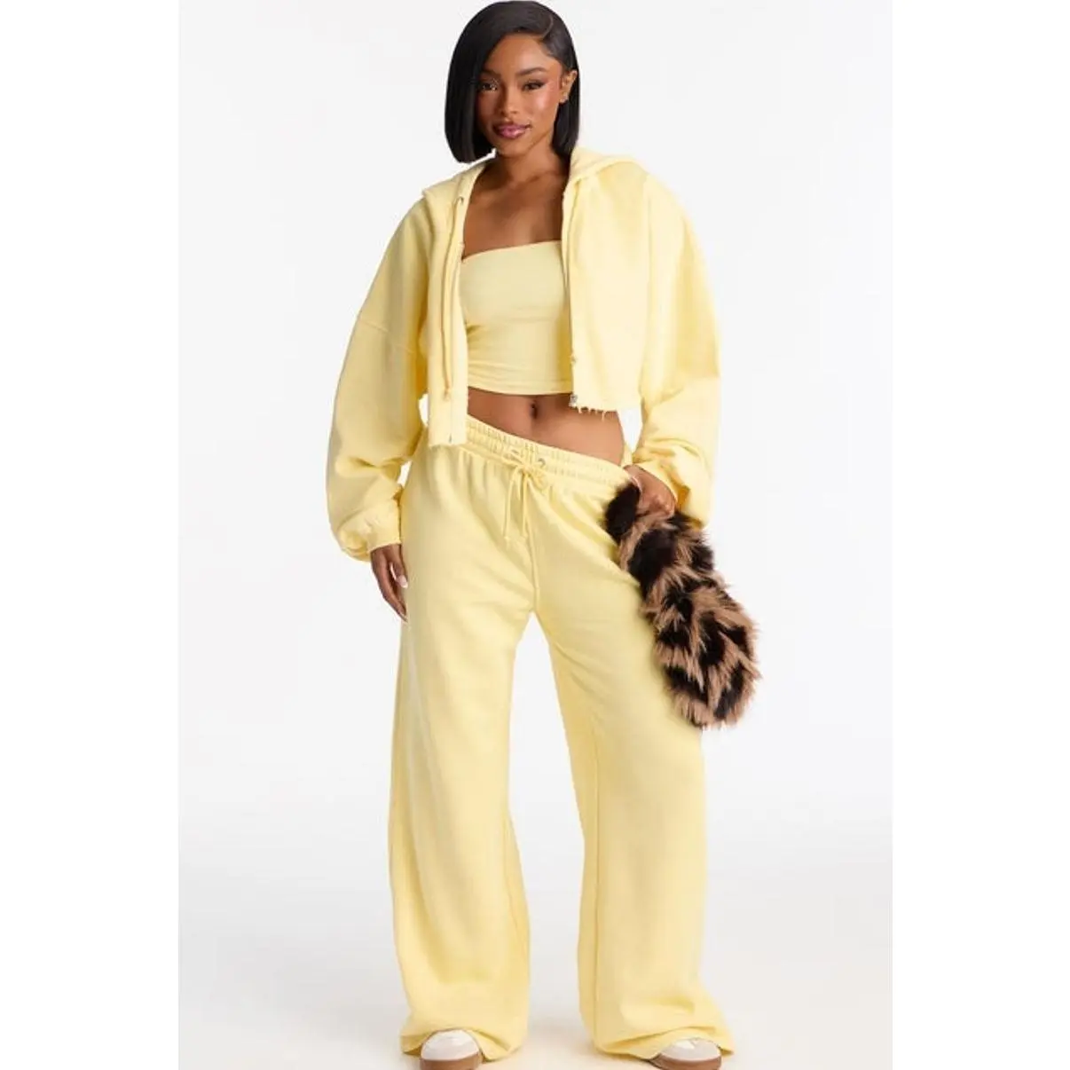 On The Go Fleece Pant Set - Yellow K