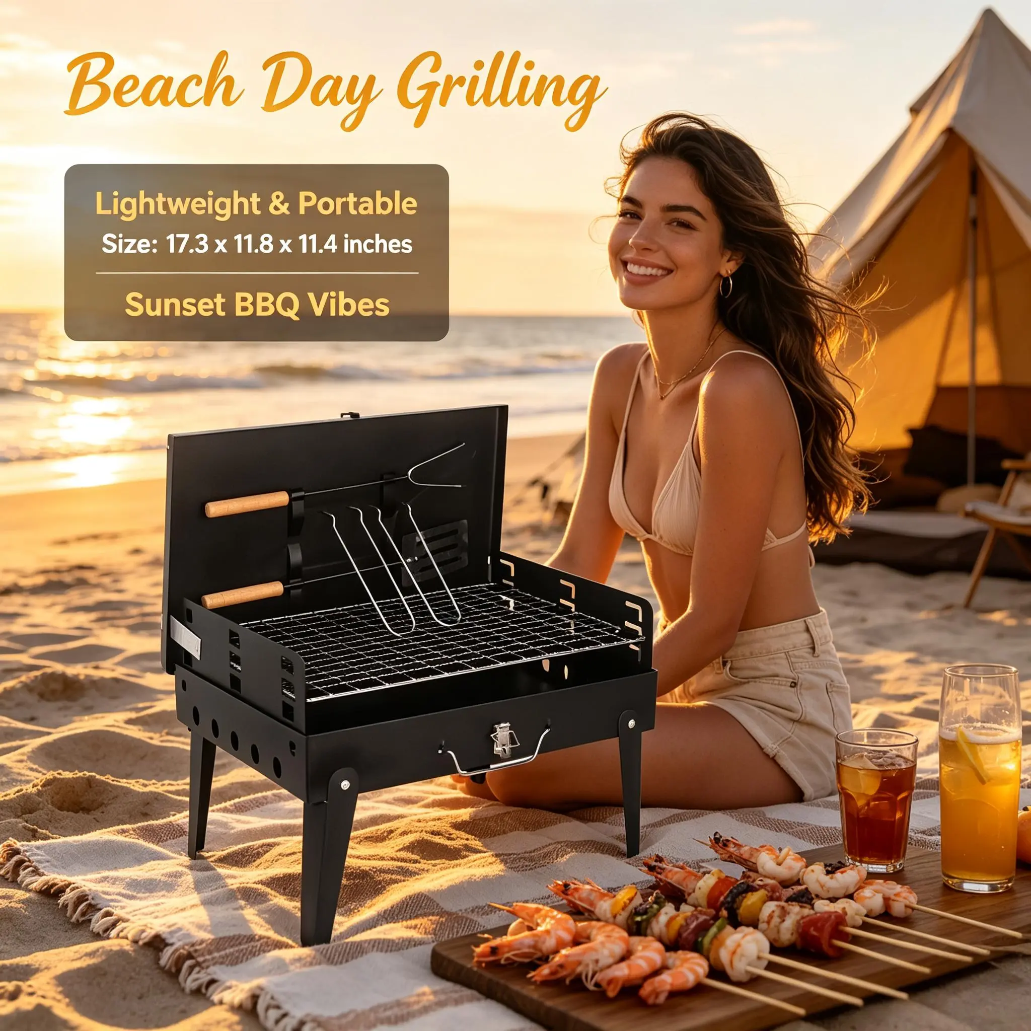 Summer Beach BBQ Essential! Foldable Portable Charcoal Grill For Camping Trip