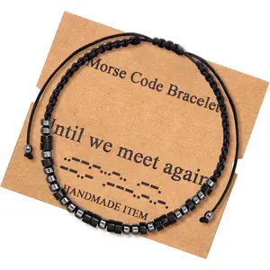 Inspirational Morse Code Bracelets for Women Men Mothers Day Birthday Gifts Mom Mother Father Daughter Aunt Grandmother  Cord Wrap Bracelet with Black Hematite Beads
