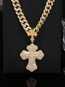 Hip-hop Trendy Full-Diamond Cross Pendant for Men Versatile Stylish Creative Cuban Necklace with Chain Icy Cross Necklace Fashionable Accessories