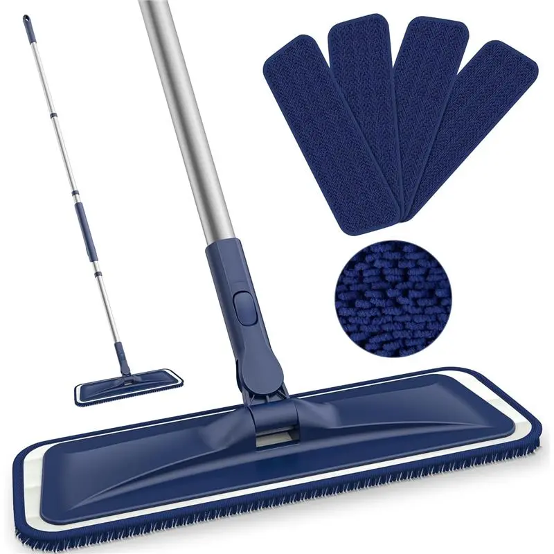 Microfiber Mops for Floor Cleaning - Flat Floor Mop Wet Dry Use for Hardwood Floors Laminate Wood Tile Vinyl Wall Hard Surface, Bathroom Kitchen Dust Mop with 4 Reusable Washable Chenille Pads
