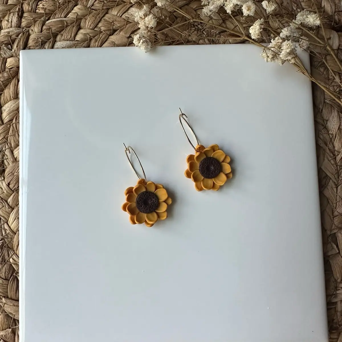 Sunflower Hoops - Polymer Clay Earrings