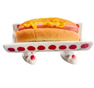 Handmade Ceramic Hot Dog Holder with Cherry Painted Shoe Heels