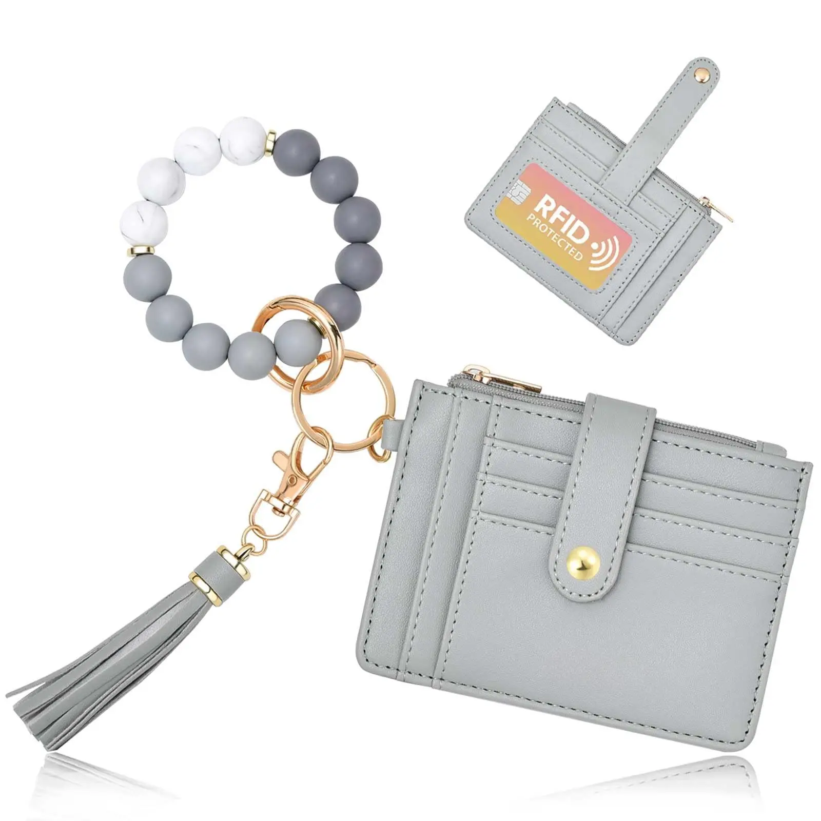 Silicone Bracelet Keychain Wallet For Women Wristlet Card Holder Slim Rfid With Zipper Pocket