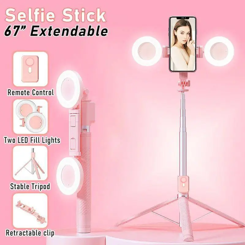 New 6-in-1 Adjustable Selfie Stick with Light, 67-inch Smartphone Tripod, Supports Audio Recording and Music Control, Wireless Remote Compatible with iOS and Android, Smartphone Accessories