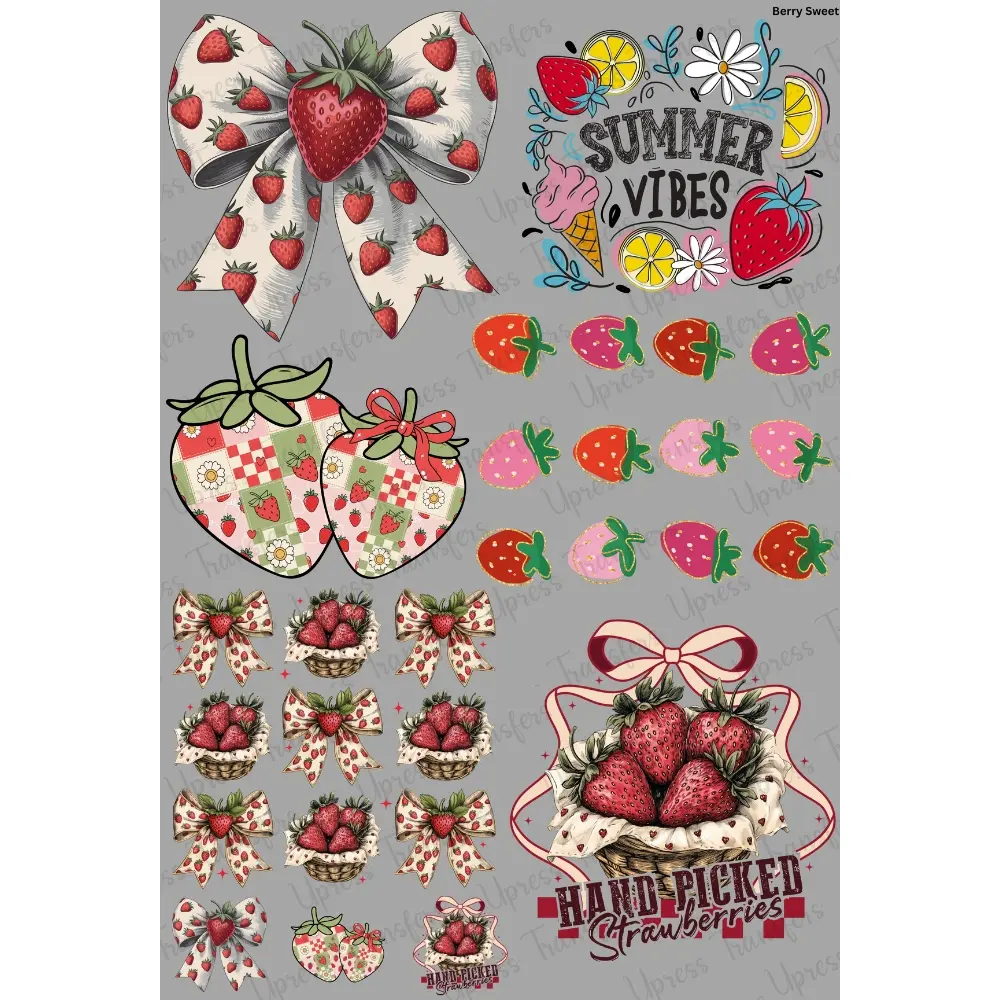Berry Sweet DTF Transfer Gang Sheet 24.5" wide x 36" long. Direct To Film Mini Gang Sheet