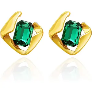 Emerald Earrings for Women, Formal Green Gemstone Large Studs, May Birthstone, Gift for Mom Wife Her by Febsky