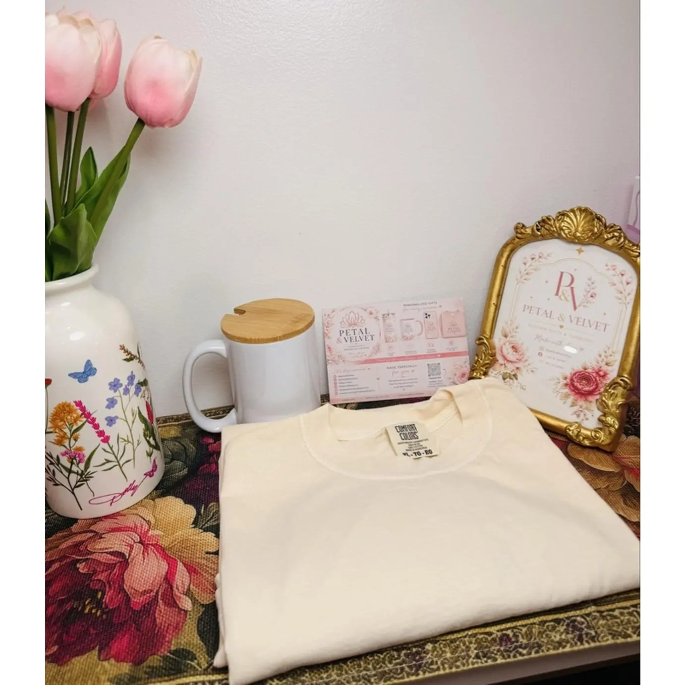 Petal & Velvet Personalized T-Shirt & Mug Gift Set - Customizable Colors, Names, Photos, Themes, Styles - Cup, Drinkware, Clothes, Fashion Apparel - Birthday Gift, Special Occasion Made-to-Order Set