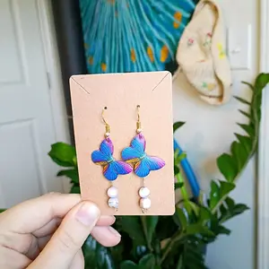 Blue Butterfly Seashell Bead Earrings