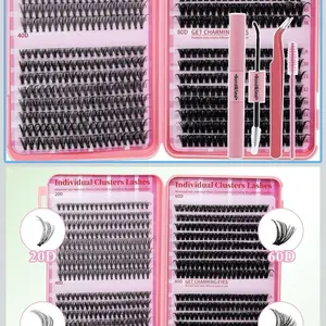 Lash Clusters Kit for beginners Eyelash Clusters Kit Lashes Clusters Kit Cluster Pestañas Postizas Naturales with Lash Bond&Seal,Lash Tweezers,Mascara Brush(640pcs 20D+40D+60D+80D Kit,9-16mm)