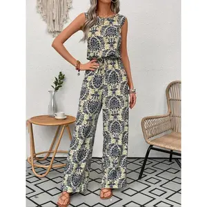 Women's ethnic pattern jumpsuit, Bohemian casual sleeveless spring and autumn jumpsuit, women's daily clothingRAIMENTRY