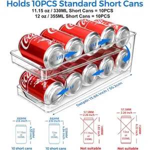 2 Pack Rolling Soda Can Organizer for Refrigerator, 10-Capacity Can Dispenser Holder Storage Fits 11.15oz 12oz 330ML 355ML Beer Soda Seltzer Pop Cans for Fridge