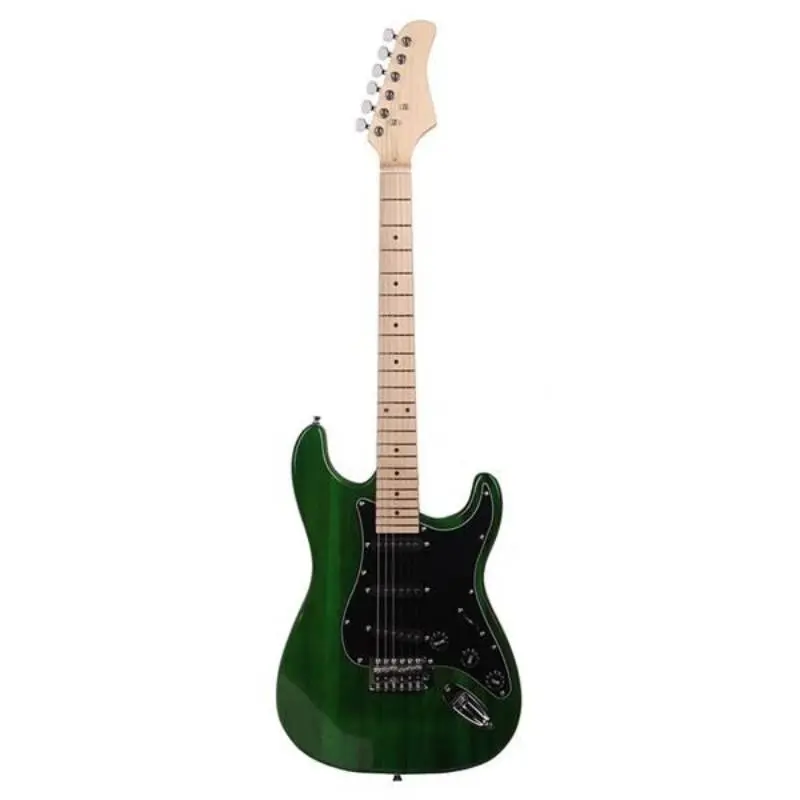 ST Handcrafted Classic Guitar - Maple Body, Metal Parts, Black Pickguard, Green Finish, Sleek Design, Comfortable Hand Feeling, Lightweight, Melodious Sound, Best Choice for Gift, Ideal for Beginner Guitarists, Basswood, Shoulder Strap, Gift For Friends,,