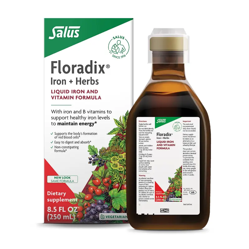 Floradix Iron & Herbs - Liquid Herbal Supplement for Energy Support - Iron Supplement with Vitamin C & Vitamin B Complex - for Men & Women