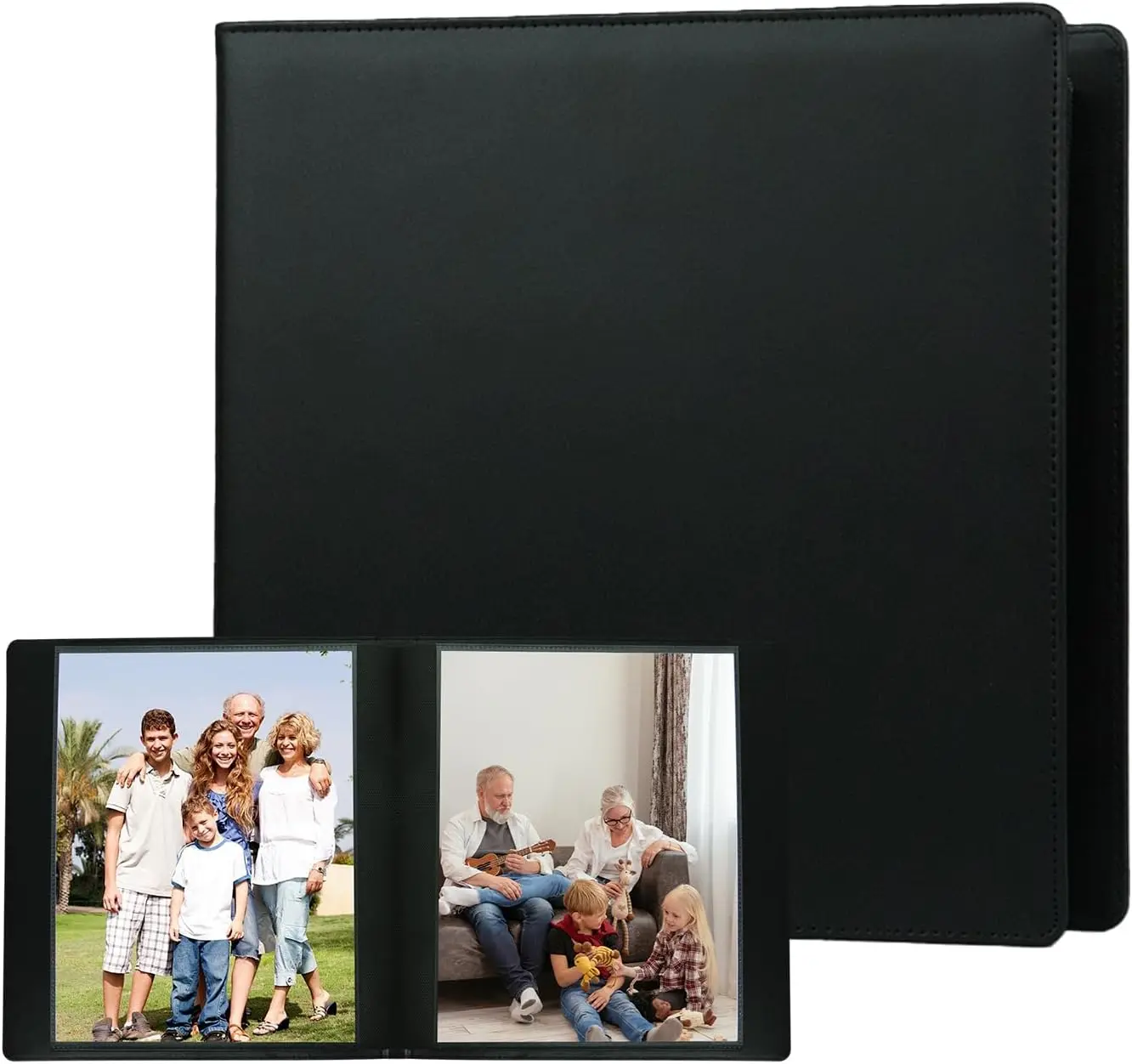 Leather Scrapbooking Photo Album - 8x10 in, 168 Pockets, Acid-Free Archival Safe Inner Pages, Large Capacity DIY Book for Family, Friends, Travel, Christmas (Black)