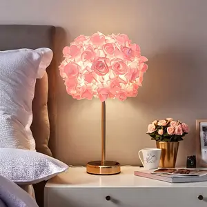 Room Center Tabletop Party Bedside Lamp Girl Simple Rose Flower Environment Pink Plug Wedding Night Decoration Bedside Table Living Room Lamp Bedroom Decoration Floral