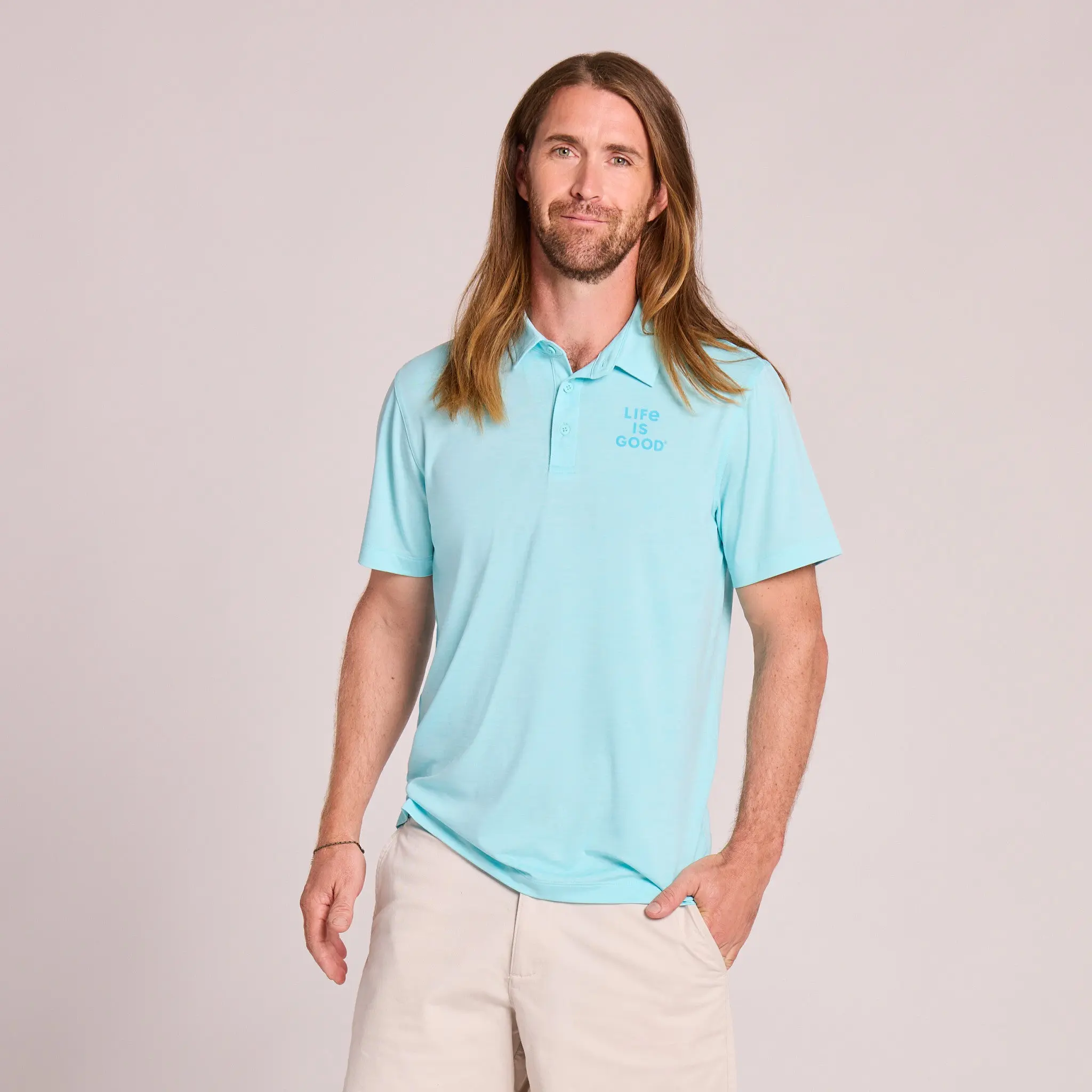Men's Stacked Life is Good Short Sleeve Sun Crusher Polo
