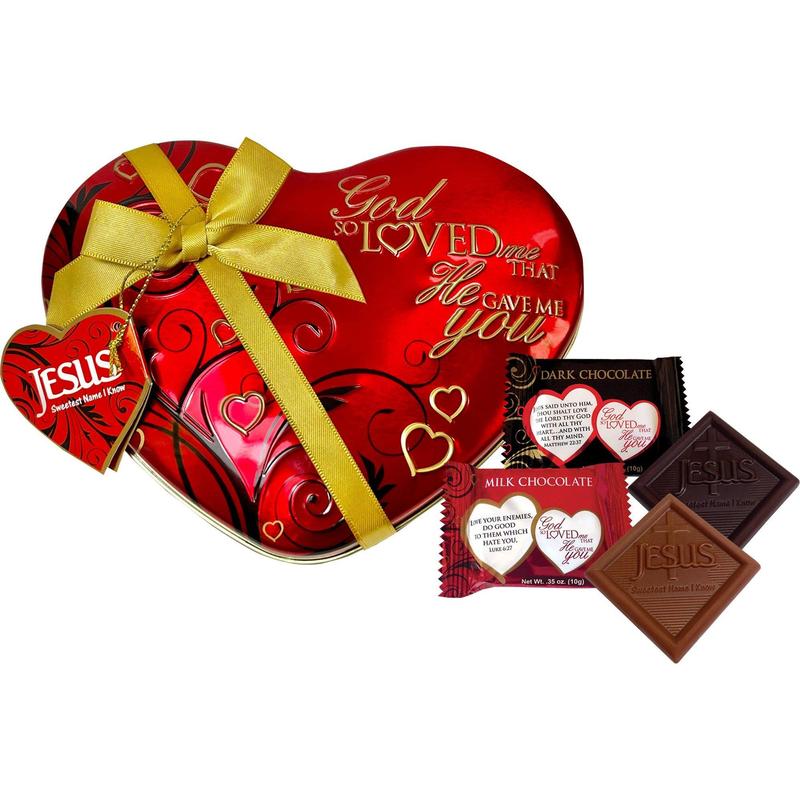 God So Loved Me, That He Gave Me You Milk & Dark Chocolate Small Red Heart Tin, 10 Pieces