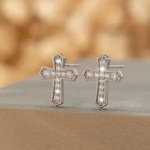 Sparkling Cross Stud Earrings, Korean Trendy Style, Unisex Piercing Earrings, Hip-Hop Fashion Jewelry