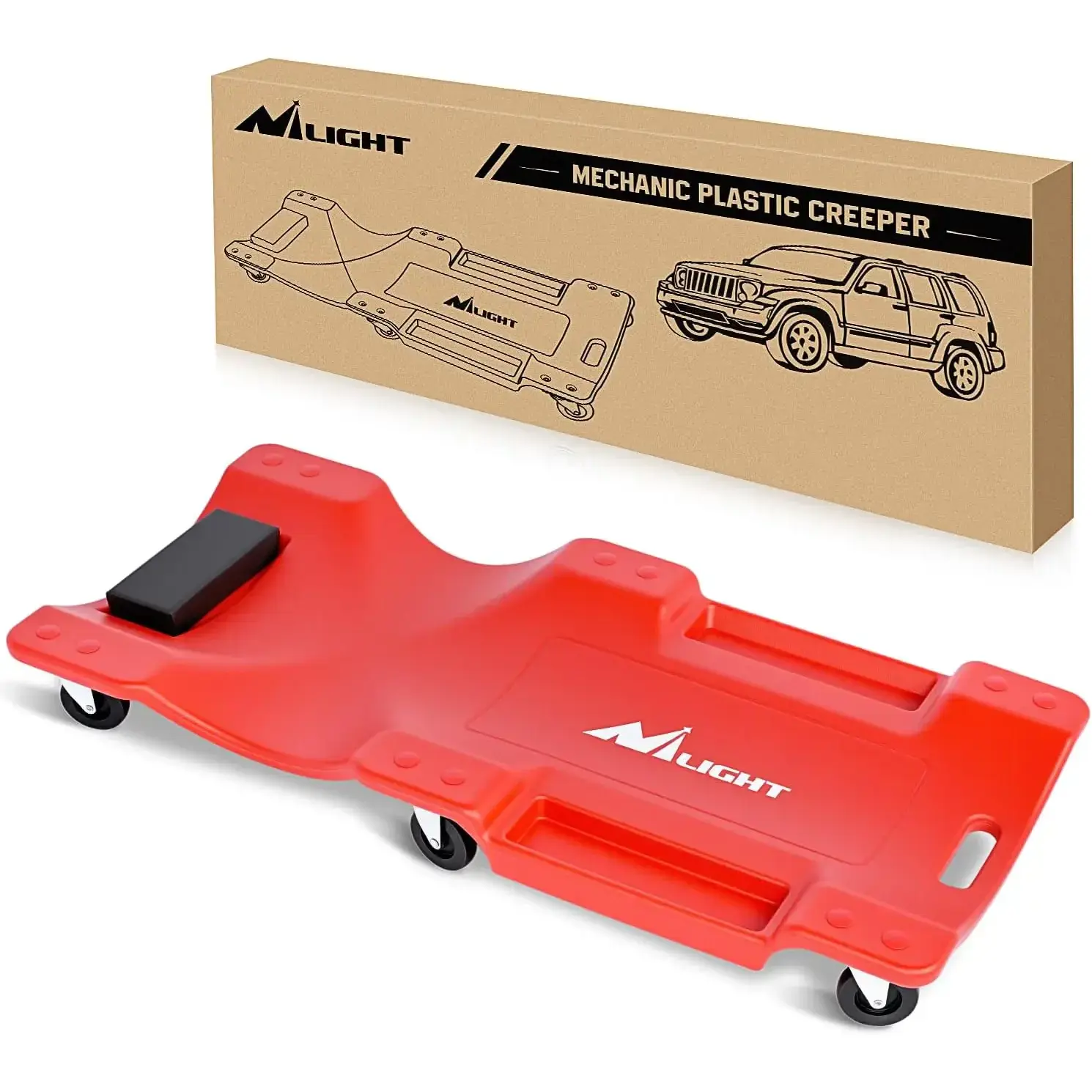 Nilight 40-in Heavy-Duty ABS Plastic Mechanic Creeper, Automotive Car Tools, Work Tools with Padded Headrest, 6 360-Degree Swivel Casters, 350 lbs Capacity, Red, Includes Screws & 1 Allen Key