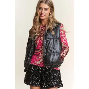 J.NNA Snap and Zipper Shiny Metallic Puffer Vest