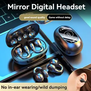 Wireless Ear Clip Headphones, Sports Gaming Headset with Digital Display Charging Case, Bluetooth-compatible Compatible Fitness Earbuds for Running, Chargeable
