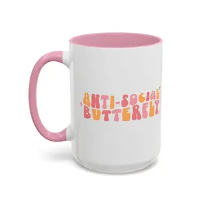 Anti-Social Butterfly Coffee Mug – Retro 70s Wavy Type | 15oz Accent