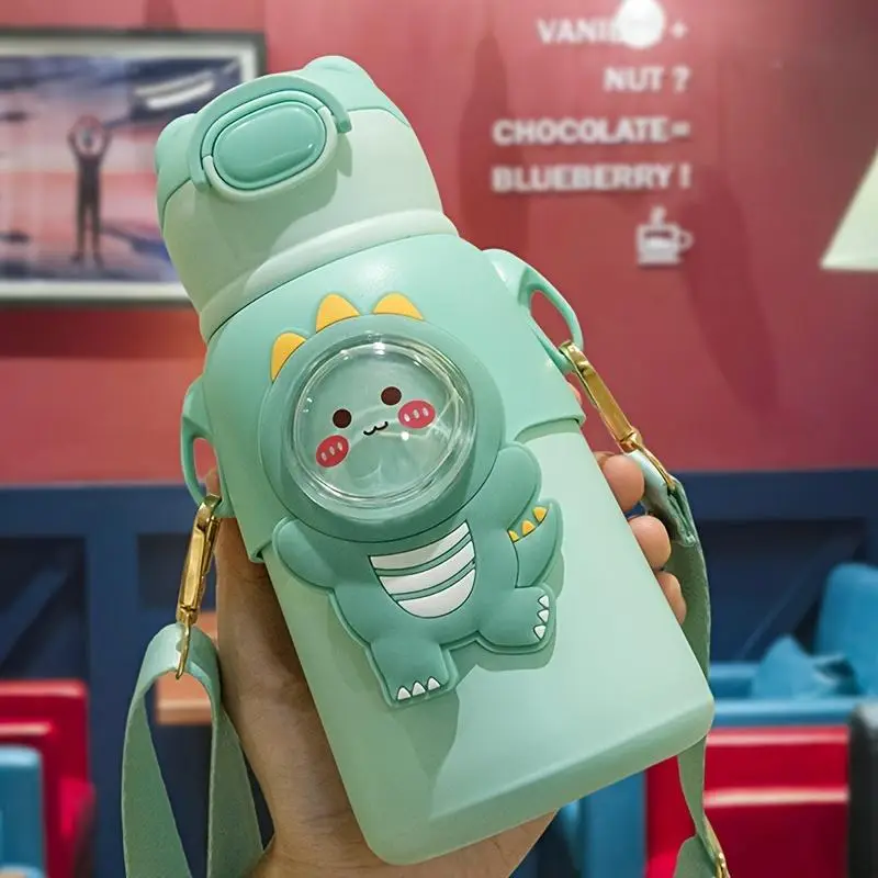 Cartoon Animal Design Vacuum Water Bottles, 1 Count Portable Straw Cup, Cute Tumbler Mug, Vacuum Flasks, Outdoor Drinking Cup, Drinkware