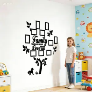 Family Tree Pattern Photo Frame Decorative Wall Sticker, Self Adhesive DIY Photo Collage Gallery, Wall Decor for Home, Wedding, New Year, Anniversary, Ornaments     Plus Size: 150 cm × 150 cm / 59 in × 59 in