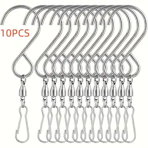 10Pcs S type stainless steel 360 degree rotating small bearing wind chime hook metal hanging rotating hook small flower basket hook