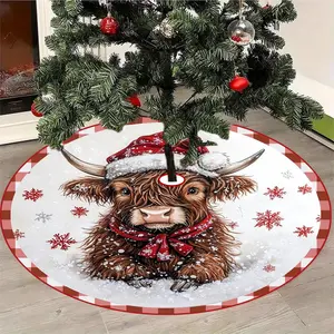 JIT 1pc Christmas Cow wears a red hat and a cute Christmas tree dress in the snow. It features Christmas print patterns and Christmas family holiday party tree dress decorations. It can be machine washed and is a comfortable birthday and beautiful Christm