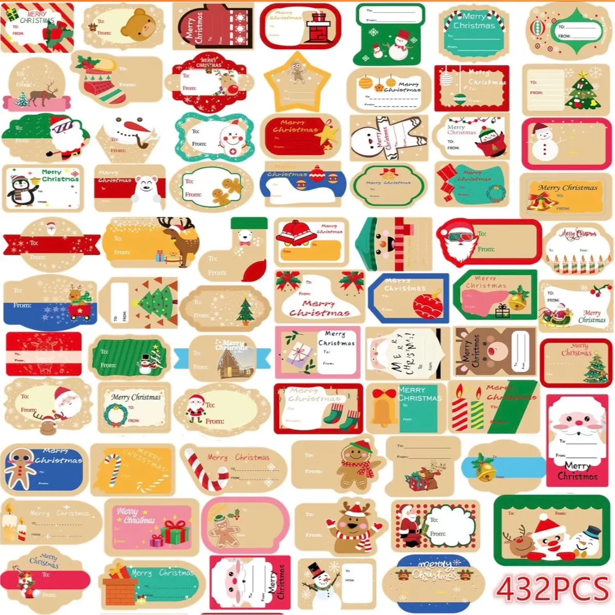 432 pcs Christmas Gift Tags with Stickers for Office Supplies