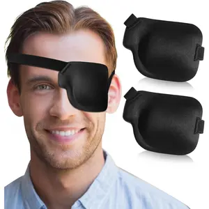 2Pcs 3D Eye Patches for Adults, Adjustable Medical Eyepatch,Black(Left)