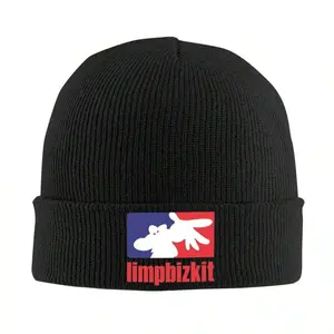 S&T Limp Bizkit Beanie - Black Knitted Winter Hat With Vintage Band Logo, Acrylic, Perfect For Men And Women, Gym Headwear, Gift Item, Gym Headwear| Vintage Style Hat| Sewing Texture