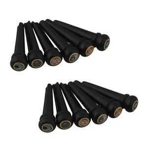 12Pcs Black Ebony Shell Guitar Bridge Bone Pins Set with Green Abalone Dot for Acoustic Guitar Accessories
