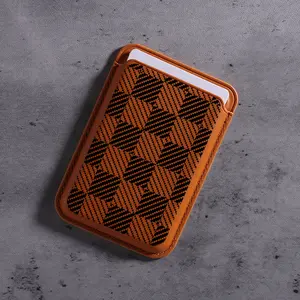 Stylish and creative premium TPU leather card holder with black and gray checkered pattern, compatible with iPhone 16, 15, 14, 13, 12 Pro Max. Holds 1-3 credit cards or ID cards. K1 wallet with ultra-thin protective design.