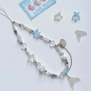Dreamy Mermaid Sea Shell Phone Chain Lanyard Charm Strap Bead Cord Bracelet Keychain For iPhone Girl Hanging Rope Jewelry Korean