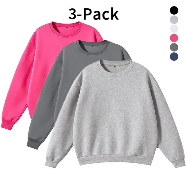Men Solid Crew Neck Sweatshirt 3 Pack Loose Fit Soft Long Sleeve Pullovers Breathable Casual Tops Workout Street Daily Men Clothing