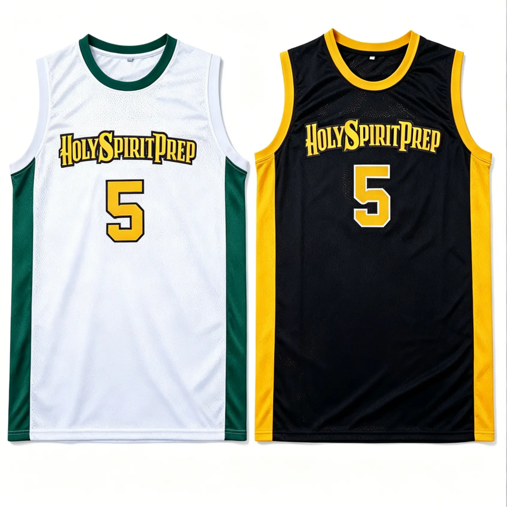 Men's Retro Prep School #5 Holy Spirit Stitched Adult Male Sports Jersey - Mesh, Quick-Dry, Breathable, Loose Sleeveless Professional Clothing, Vintage Embroidered Number & Lettering, Machine Washable, Bold Number Print, for Themed Parties
