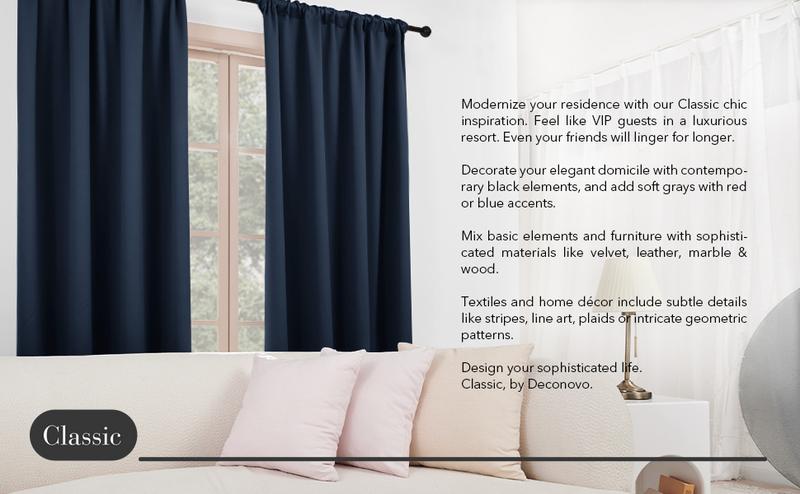 Back Tab and Rod Pocket Plain Curtains 2 panels — Deconovo Thermal Insulated Room Darkening Curtains