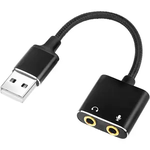 USB to 3.5mm Adapter, External Sound Card with Headphone, Microphone Jack for Windows, Mac, Linux, PS4, PS5(Black)
