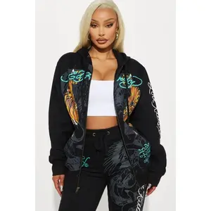 Ed Hardy Crawling Tigers Zip Front Hoodie - Black 5