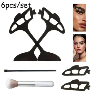 6-piece eye makeup aid set, including 4 eye makeup templates with 2 eyeliner brushes, quick eye makeup template tools for beginners, with ABS plastic handle, perfect for smoky eye makeup