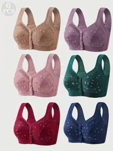 Women's Lace Floral Wireless Bra Set, Comfortable Breathable Elegant Push-Up Bras, Medium Support, Front Buckle Design, All Seasons