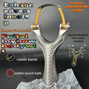 Silver pulley slingshot, made of alloy, suitable for outdoor adventure and practice, includes rubber bands and mud balls.