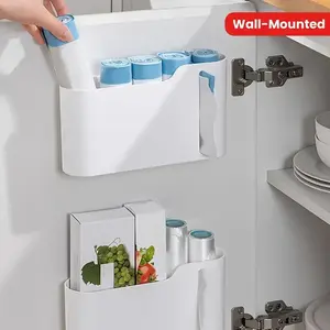 Wall-Mounted Trash Bag Holder, Under Sink Kitchen Cabinet Door Storage Box, Multi-Functional Refrigerator Film Spice Jar Organizer, Dispenser Bin, Home Supplies