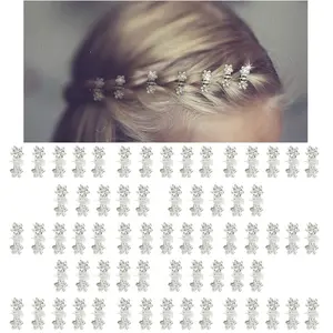 Mini Glitter Teeth Rhinestone Flower Hair Clamps, No-Slip Grip Metal Jaw Clips, Mixed Colors for Females, Female