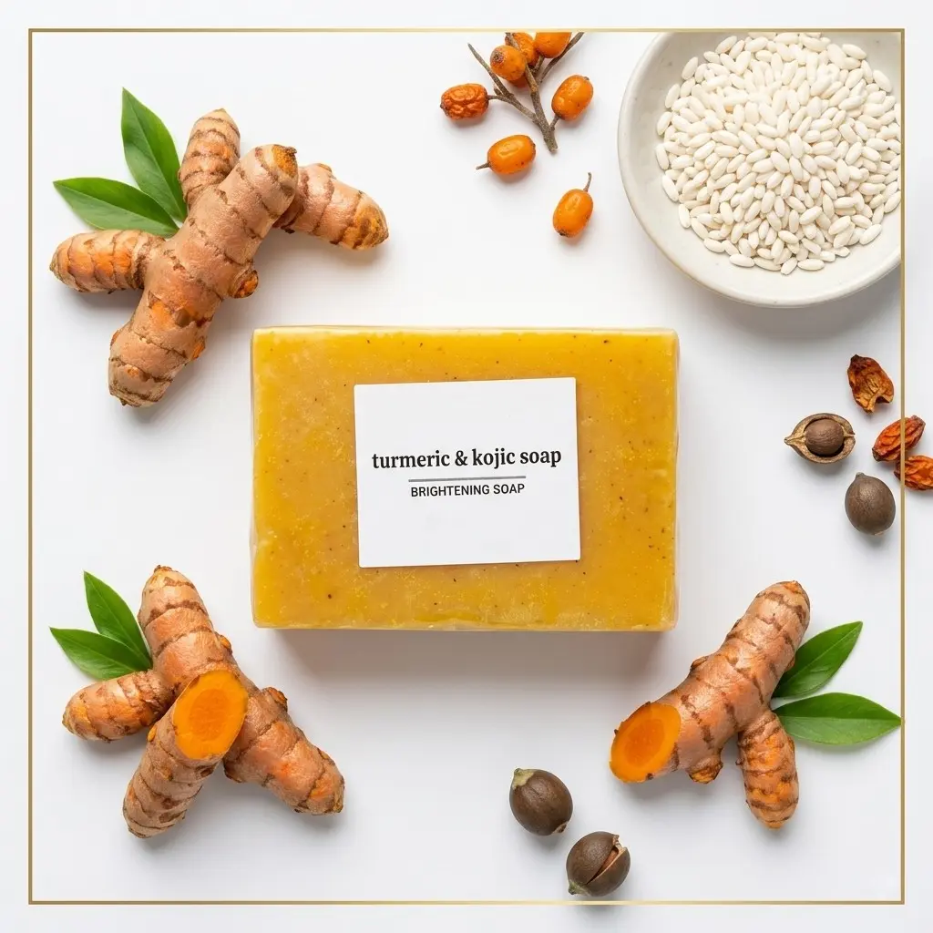 Turmeric Soap Set with Foaming Net, Natural Cold Pressed Soap Bar, Deep Cleansing Brightening Body Wash Soap for Women & Men
