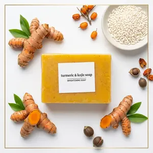 Turmeric Soap Set with Foaming Net, Natural Cold Pressed Soap Bar, Deep Cleansing Body Wash Soap for Women & Men